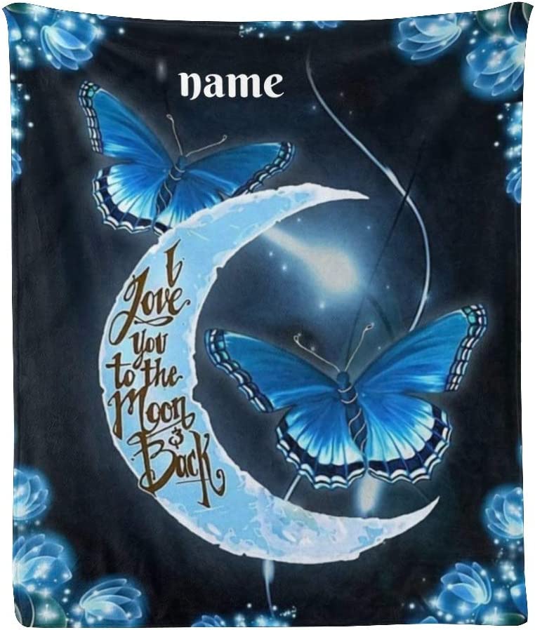 Bedding - Blanket, Duvet Cover, Quilt, Pillow - Custom Blanket With Name Text Personalized I Love You To The Moon And Back Soft Fleece Throw Blanket For Gifts