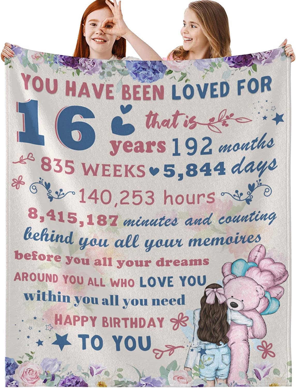 Bedding - Blanket, Duvet Cover, Quilt, Pillow - Sweet 16 Gifts For Girls Blanket, 16th Birthday Gifts For Girls Granddaughter Niece, Soft 16 Year Old Girl Gifts For Birthday Daughter Blankets