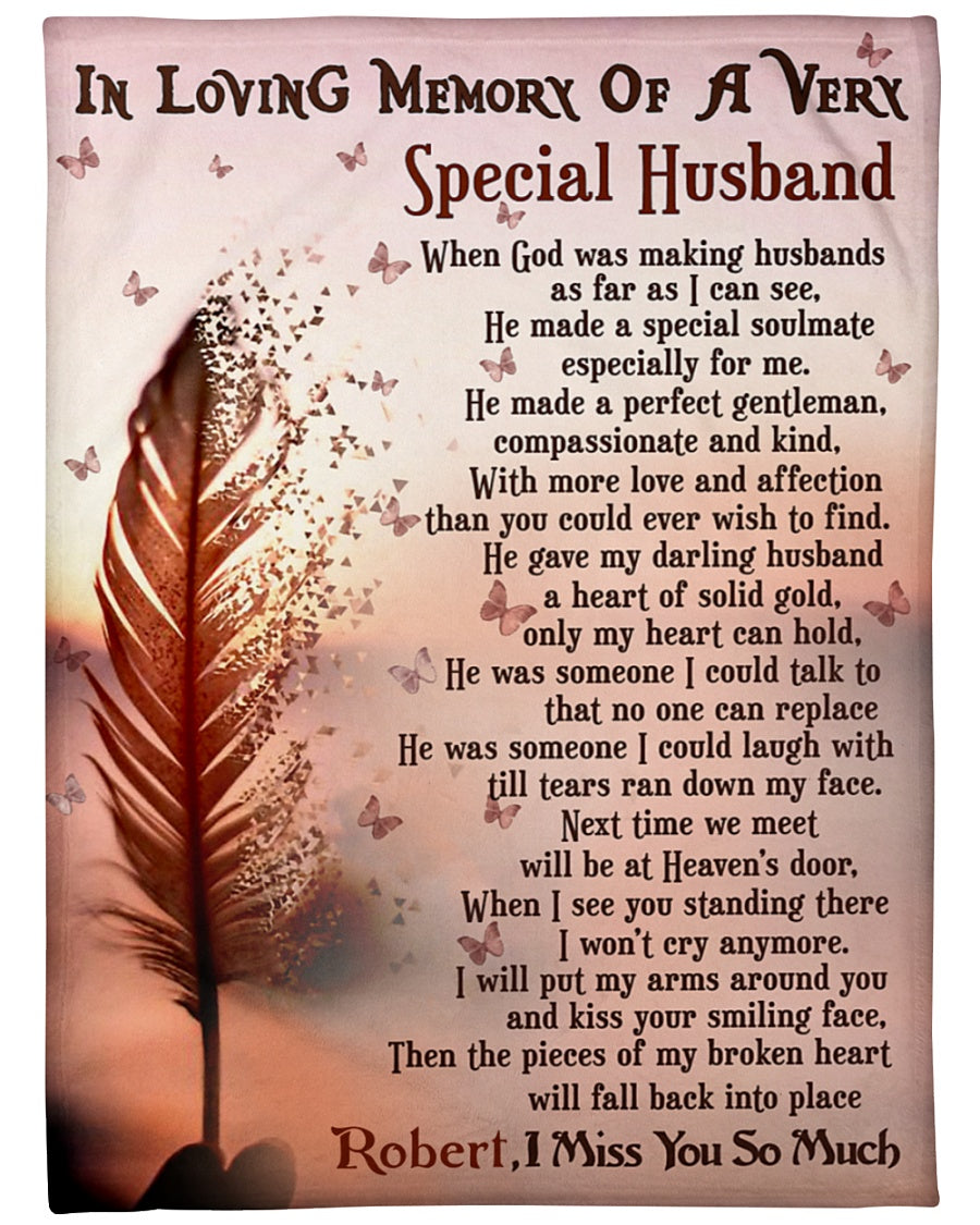 Bedding - Blanket, Duvet Cover, Quilt, Pillow - Personalized Feathers Memorial Blanket To My Husband In Heaven In Loving Memory Of A Very Special Husband From Wife