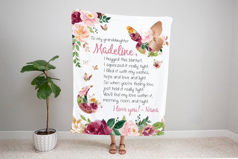 Bedding - Blanket, Duvet Cover, Quilt, Pillow - Personalized Granddaughter Blanket, To My Granddaughter Personalized Floral Moon And Butterfly Blanket