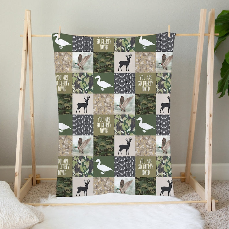 Bedding - Blanket, Duvet Cover, Quilt, Pillow - Camo Baby Blanket, Deer Baby Blanket, Duck Hunting Baby Blanket Baby Boy Blanket, Baby Shower Gift Baby Boy Gift