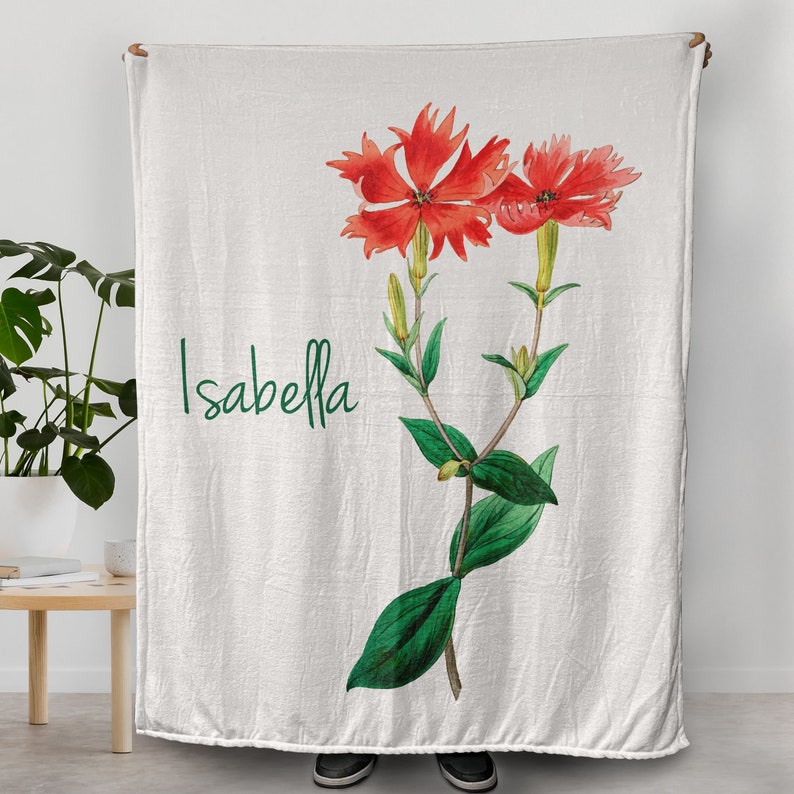 Bedding - Blanket, Duvet Cover, Quilt, Pillow - Rose Campion Flower Blanket, Custom Name Blanket On The Blanket, Retro Design Blanket, Modern Homes, Gift For Her Birthday