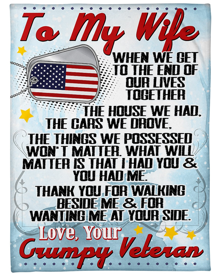 Bedding - Blanket, Duvet Cover, Quilt, Pillow - To My Wife Thank You For Walking Beside Me Fleece Blanket Gift For Family, Birthday, Friend, Couple, Army, Veteran Gift