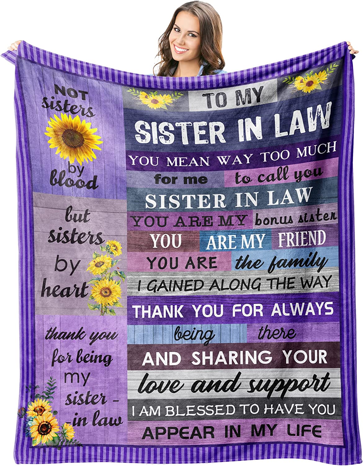 Bedding - Blanket, Duvet Cover, Quilt, Pillow - Sister In Law Birthday Gifts Throw Blanket, Mothers Day Birthday Gifts For Sister In Law - Bonus Sister Gifts
