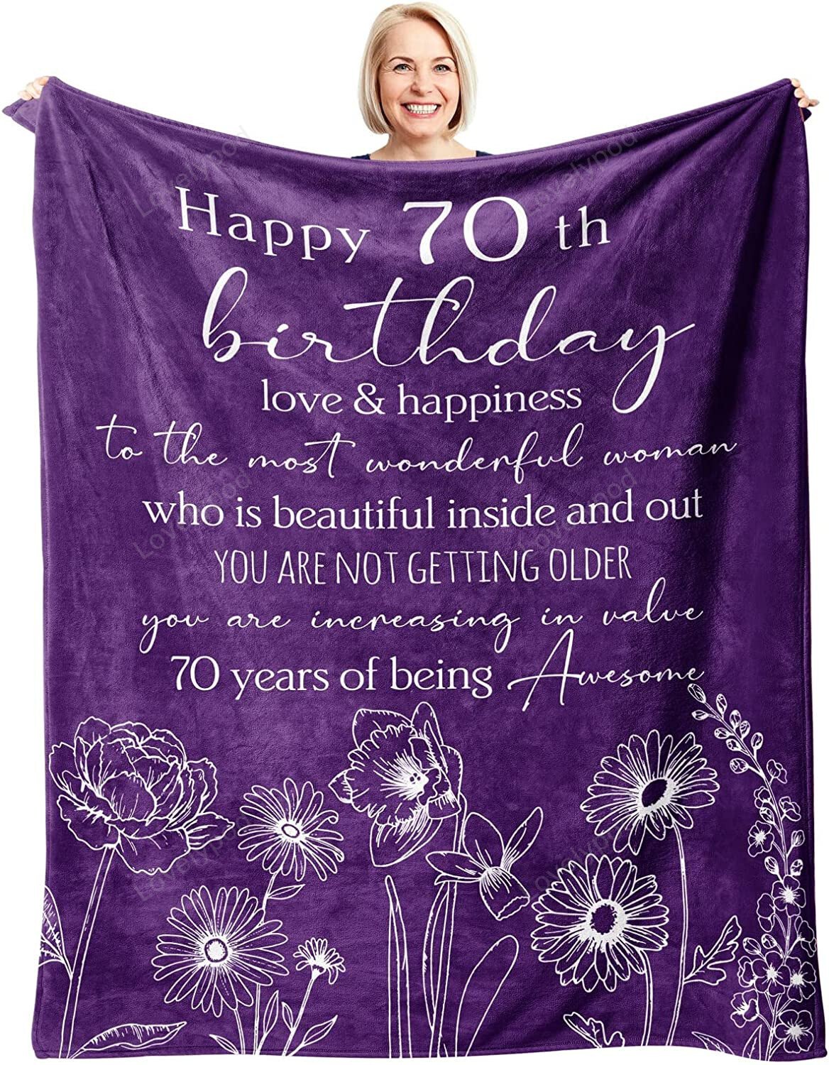 Bedding - Blanket, Duvet Cover, Quilt, Pillow - 70th Birthday Gifts For Women Blanket, Gift For 70 Year Old, Birthday Gift For Mom, Wife, Grandma, Turning 70 Gift Throw Blanket