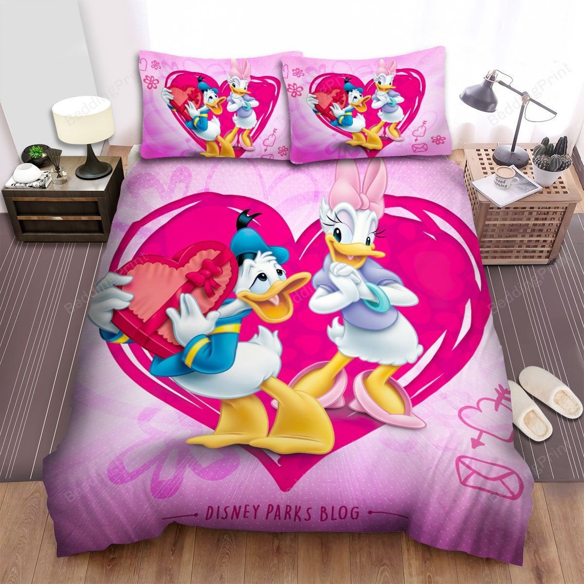 Duvet Cover, Quilt, Pillow, Blanket - Donald Duck & Daisy Duck In Valentine's Day Bed Sheets Duvet Cover Bedding Sets Bedding Set