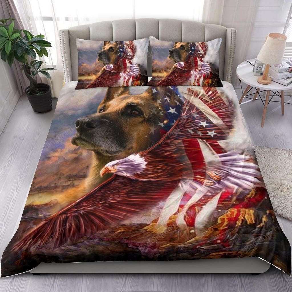 Duvet Cover, Quilt, Pillow, Blanket - German Shepherd And Eagle American Independence Day Patriotic Dog Bed Sheets Spread Duvet Cover Bedding Set Bedding Set