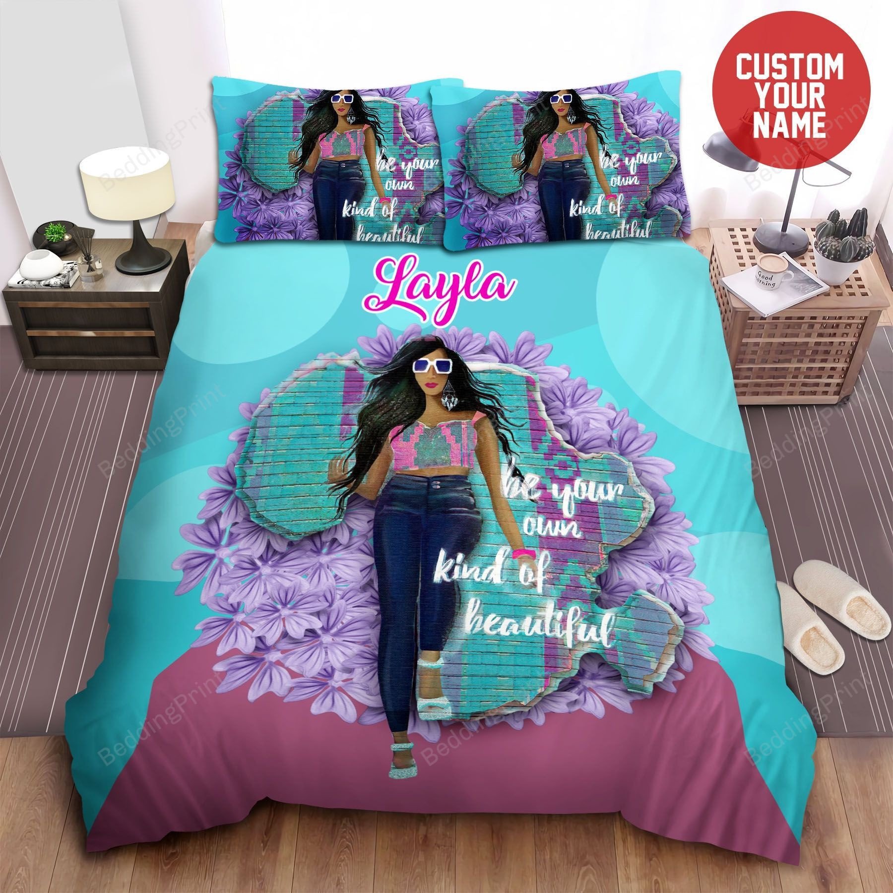 Duvet Cover, Quilt, Pillow, Blanket - African American Woman Fashion Girl Be Your Own Kind Of Beautiful Black Girl Magic Custom Name Duvet Cover Bedding Set Gift For Mother's Day Bedding Set