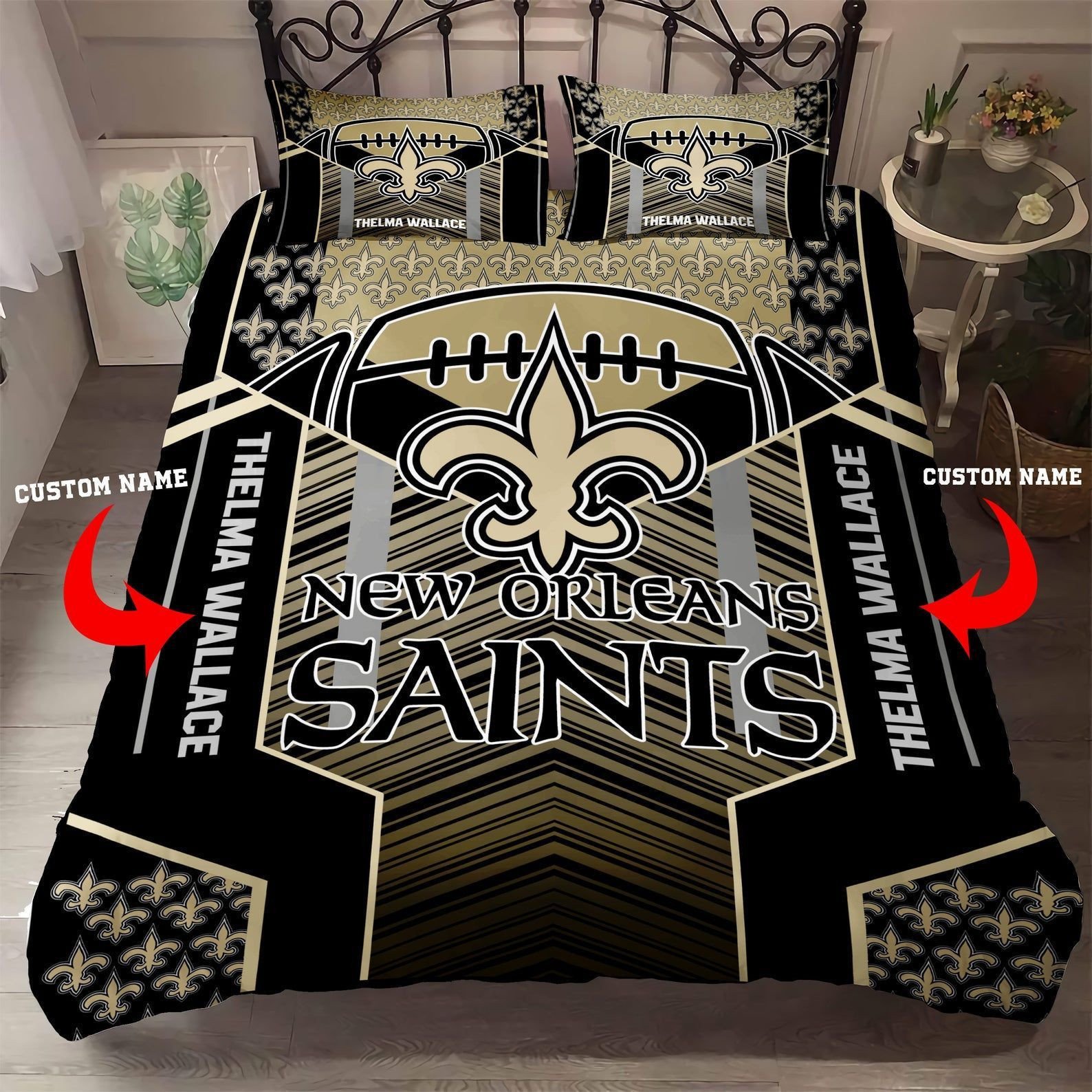 Duvet Cover, Quilt, Pillow, Blanket - Custom Name New Orleans Saints Bedding Set Custom Name New Orleans Saints Duvet Covers Custom Name New Orleans Saints NFL Fan Bedding L646 Bedding Set