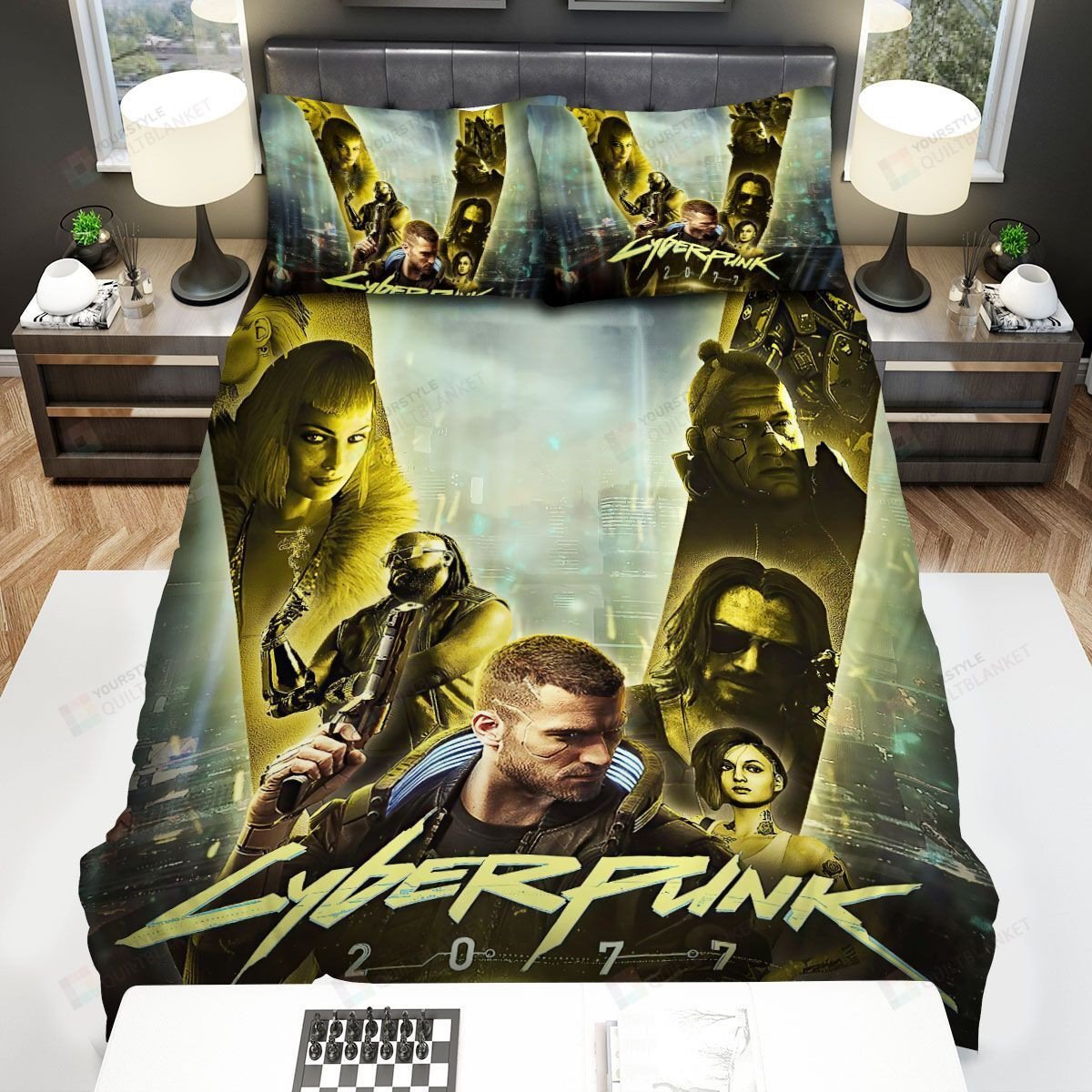 Duvet Cover, Quilt, Pillow, Blanket - Cyberpunk 2077 V Symbol With CharactersBed Sheets Spread Comforter Duvet Cover Bedding Sets Bedding Set