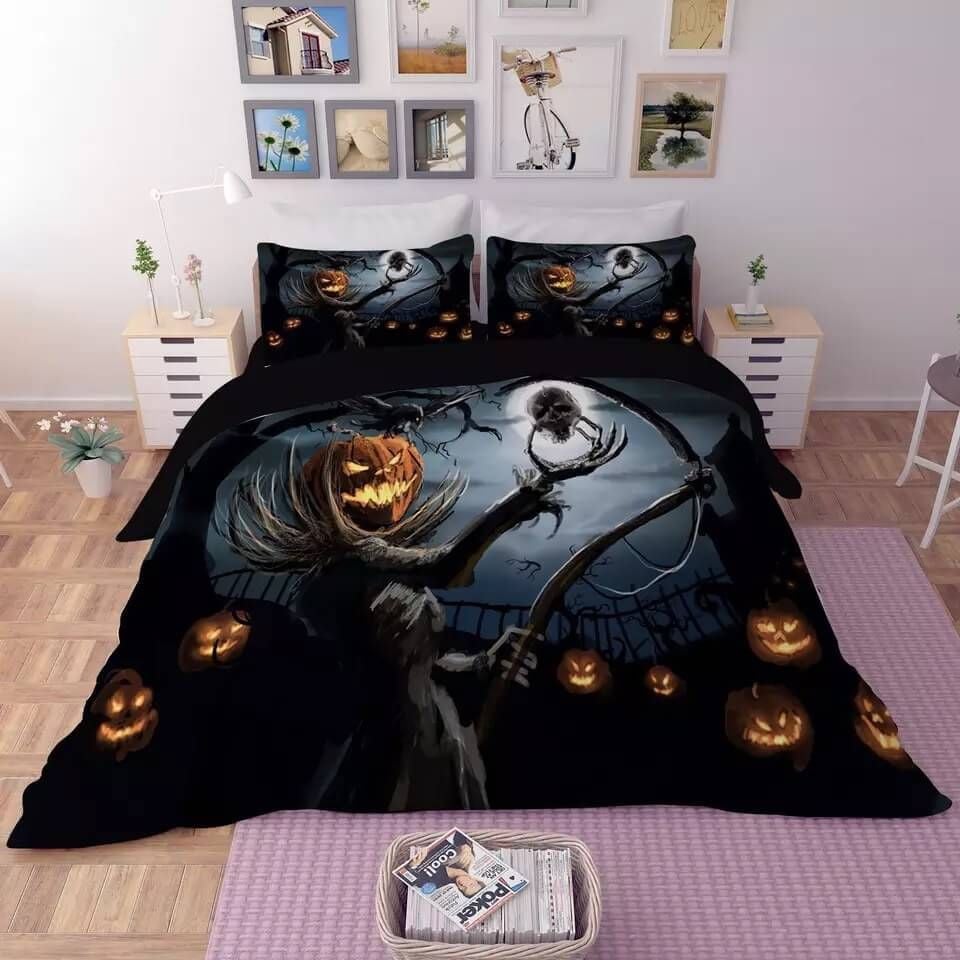 Duvet Cover, Quilt, Pillow, Blanket - Halloween Horro Pumpkin Ghost 30 Duvet Quilt Bedding Set Bedding Set