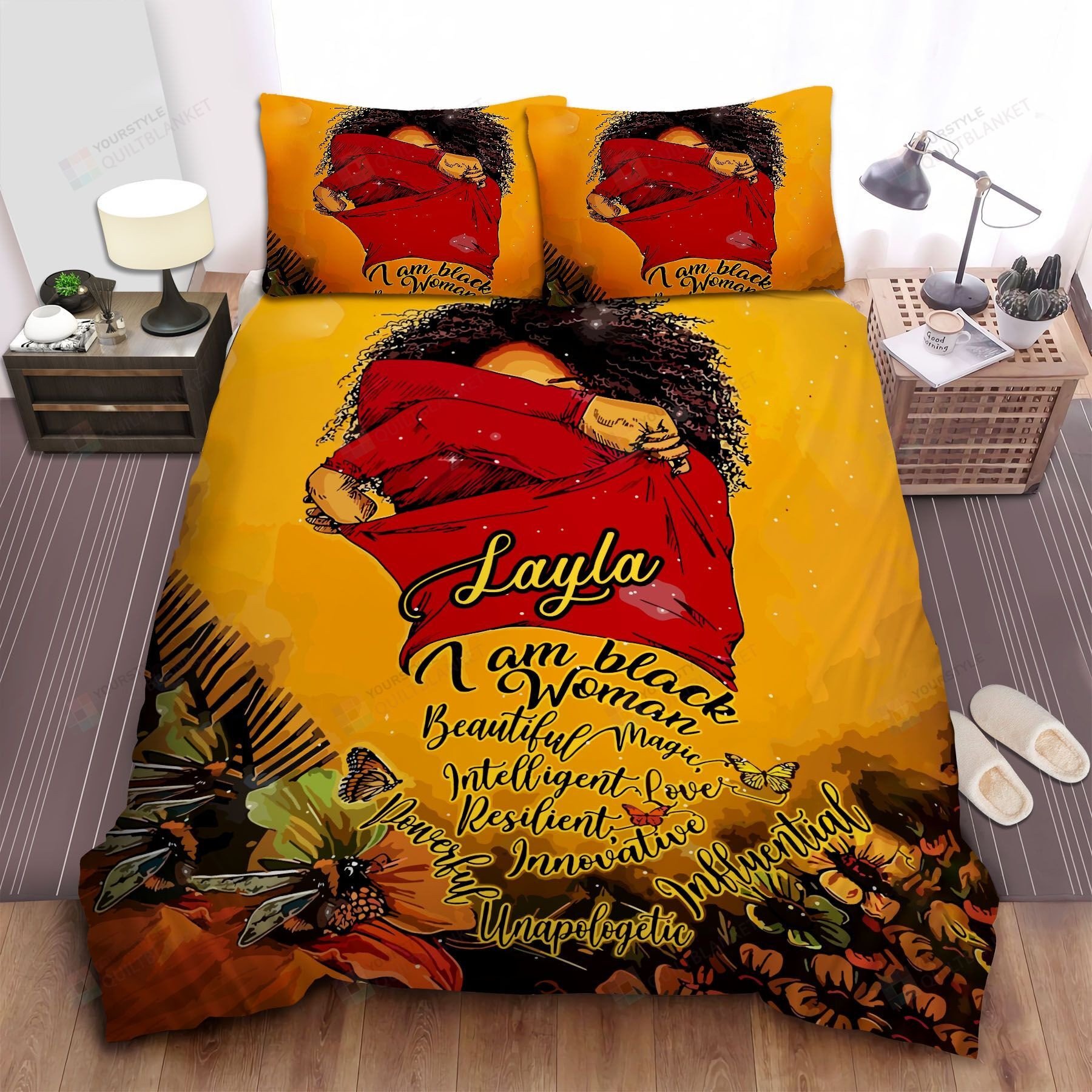 Duvet Cover, Quilt, Pillow, Blanket - African American Woman I Am Black Woman Black Girl Magic Custom Name Duvet Cover Bedding Set For Mother's Day Bedding Set