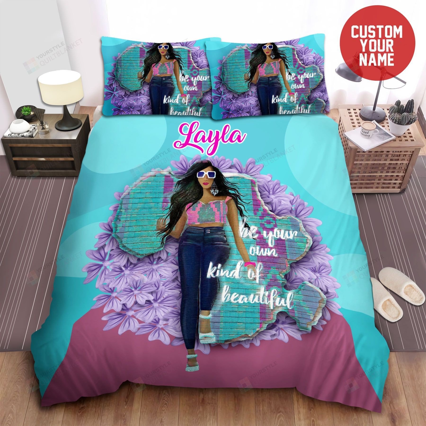 Duvet Cover, Quilt, Pillow, Blanket - African American Woman Fashion Girl Be Your Own Kind Of Beautiful Black Girl Magic Custom Name Duvet Cover Bedding Set For Mother's Day Bedding Set