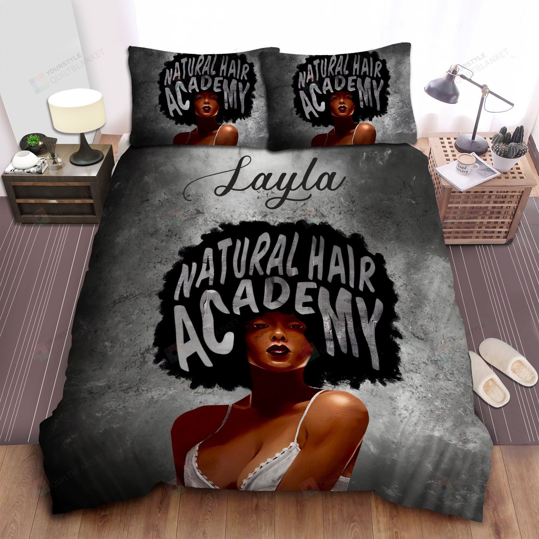 Duvet Cover, Quilt, Pillow, Blanket - African American Woman Natural Hair Academy Black Girl Magic Custom Name Duvet Cover Bedding Set For Mother's Day Bedding Set