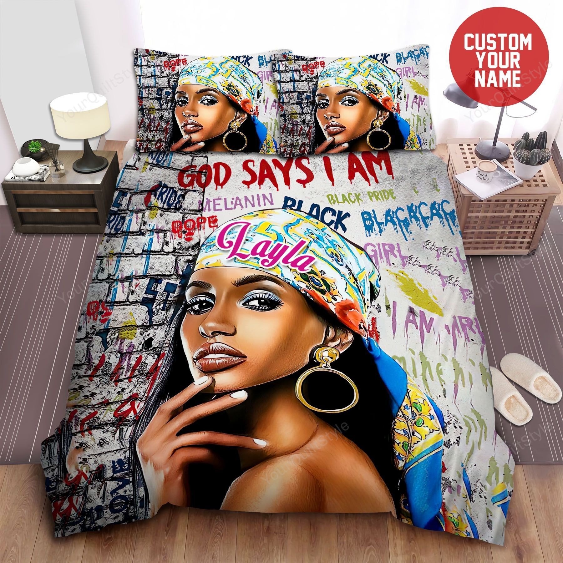 Duvet Cover, Quilt, Pillow, Blanket - Africa American Woman God Says I Am Black Girl Magic Custom Name Duvet Cover Bedding Set For Mother's Day Bedding Set