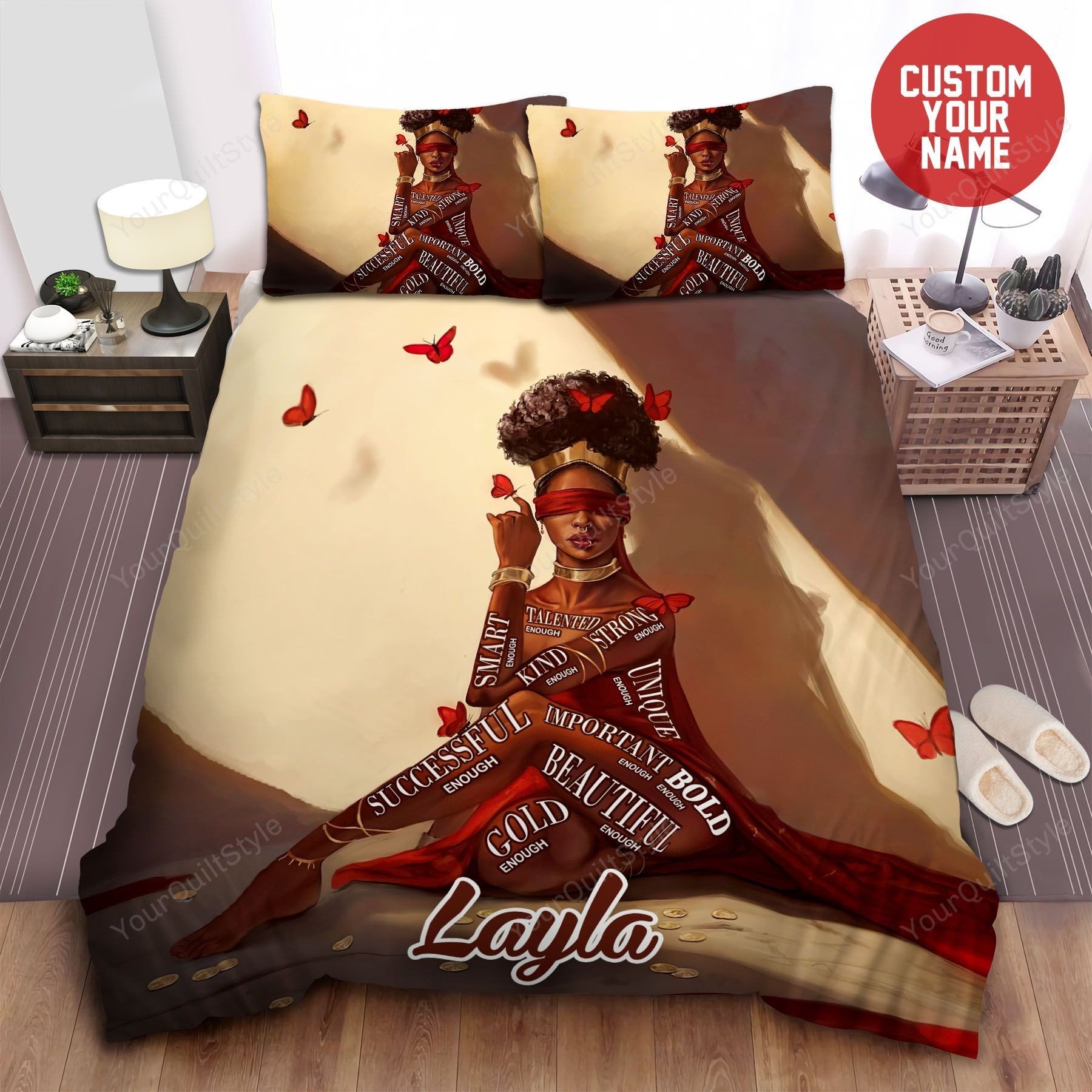 Duvet Cover, Quilt, Pillow, Blanket - Africa American Woman Black Queen Talented Black Girl Magic Melanin Queen Custom Name Duvet Cover Bedding Set For Mother's Day Bedding Set