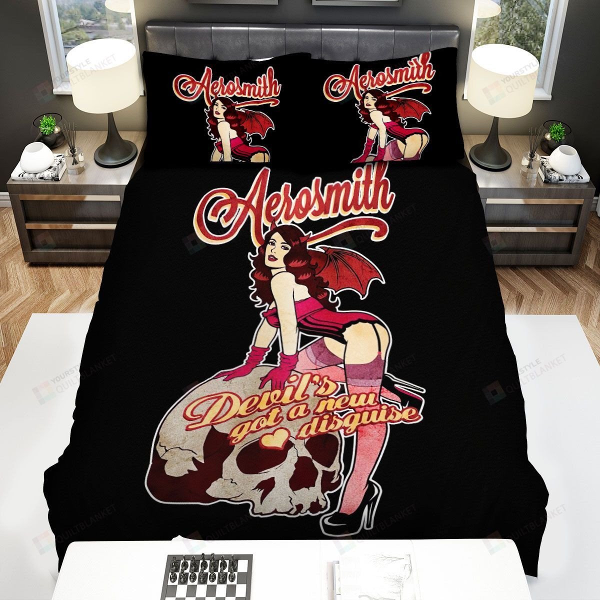 Duvet Cover, Quilt, Pillow, Blanket - Aerosmith Devil's Got A New Disguise Art With Devil And Skull Bed Sheets Spread Comforter Duvet Cover Bedding Sets Bedding Set