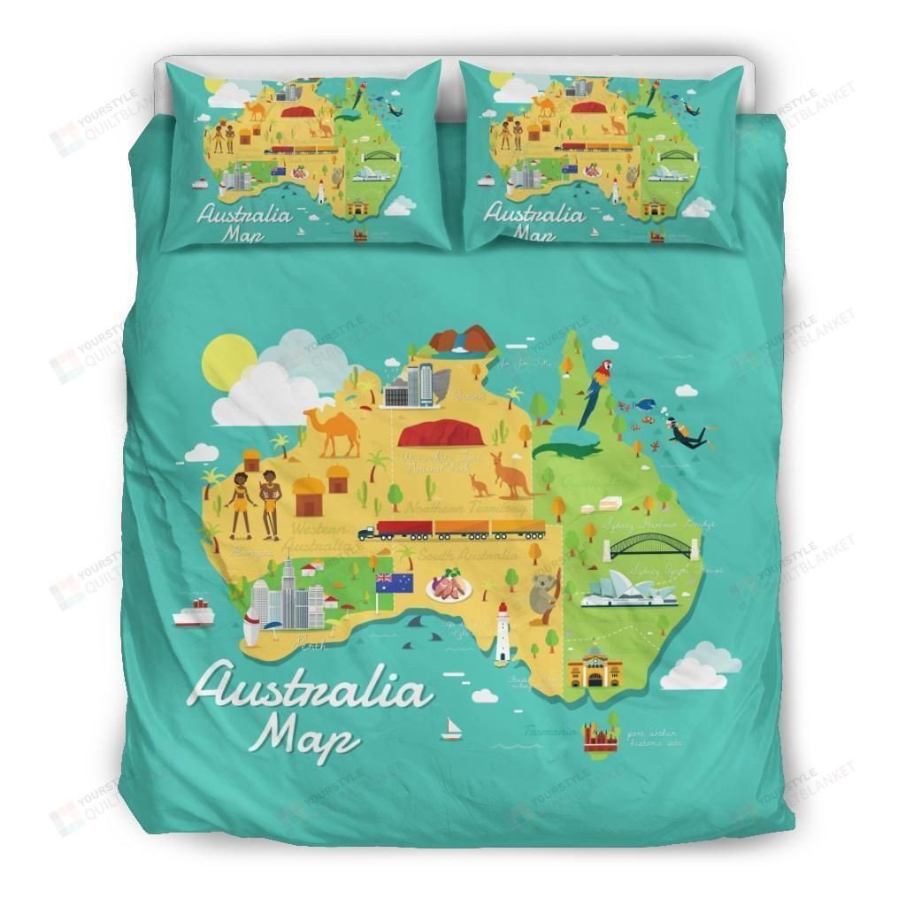 Duvet Cover, Quilt, Pillow, Blanket - Australia Travel Map Bed Sheets Duvet Cover Bedding Set Great Gifts For Birthday Christmas Thanksgiving Bedding Set