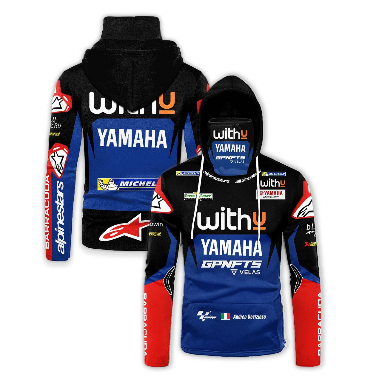 Personalized Andrea Dovizioso Withu Yamaha Racing Astars Gaiter Hoodie 722 - 3D Printed Pullover Hoodie