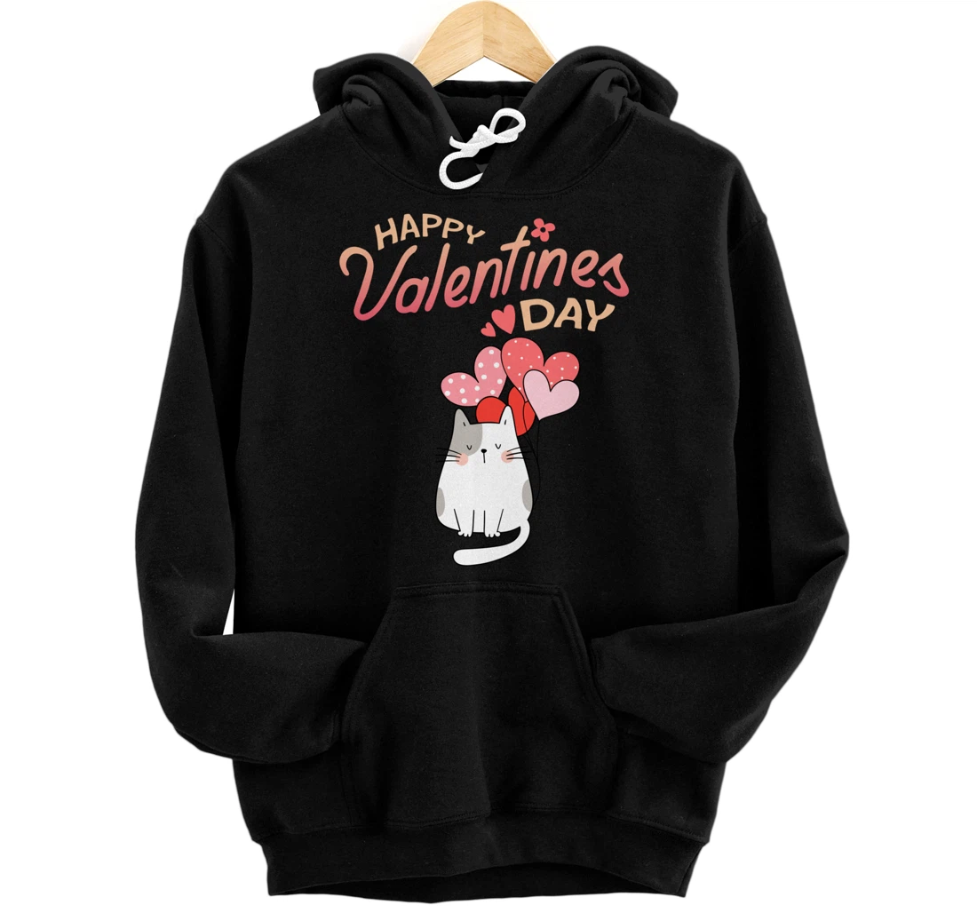 cat valentines day, valentines day 2022, cute cat, cat lover Pullover Hoodie