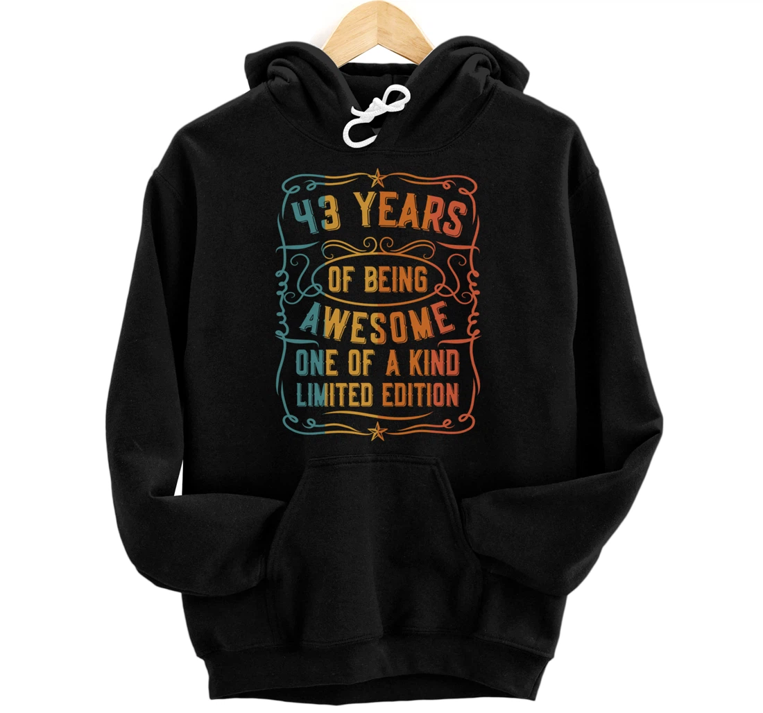 Vintage Birth Day 43 Years of Being Awesome 43rd Birthday Pullover Hoodie