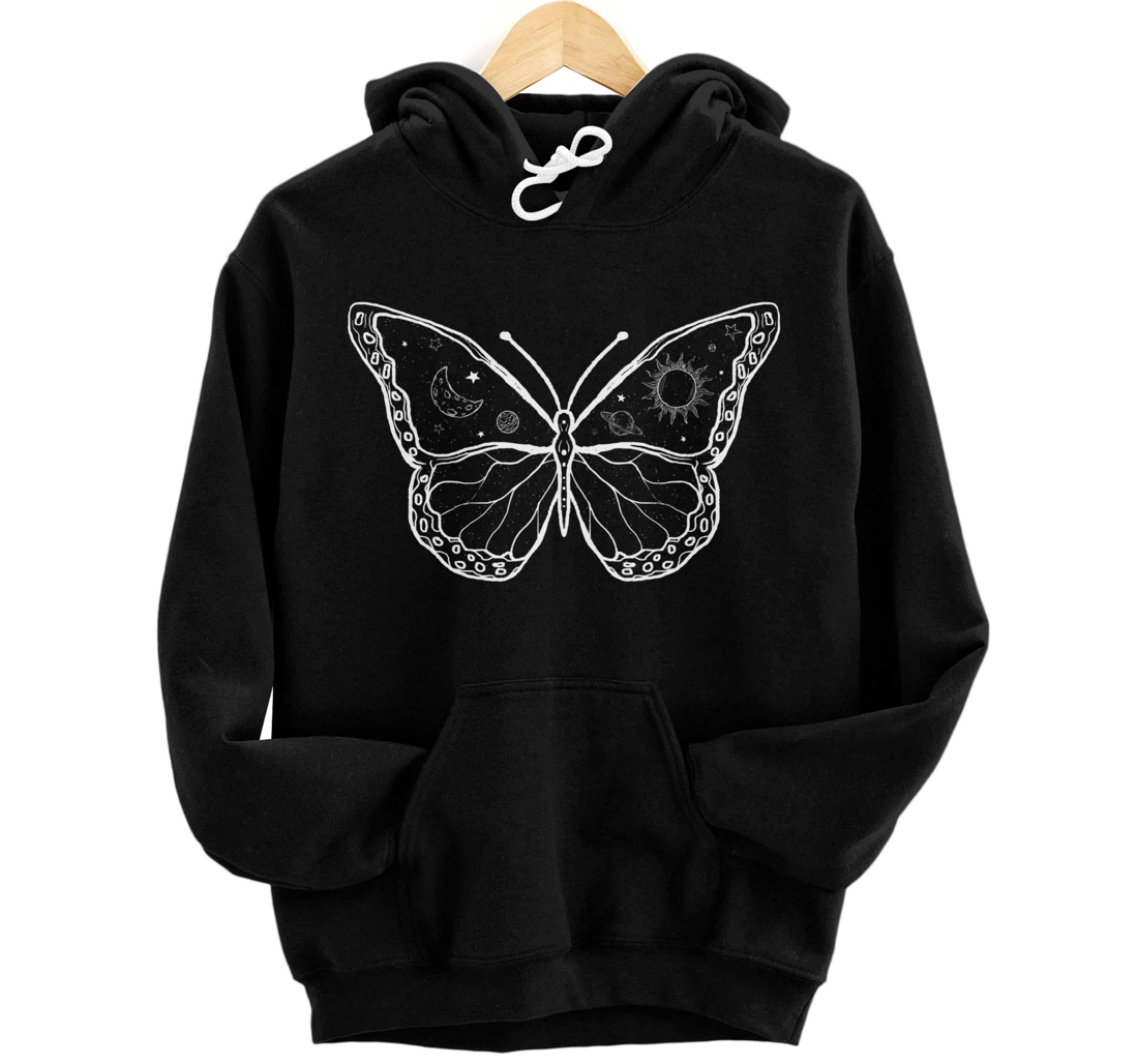 Celestial Aesthetic Butterfly Galaxy Sun Moon Soft Grunge Pullover Hoodie