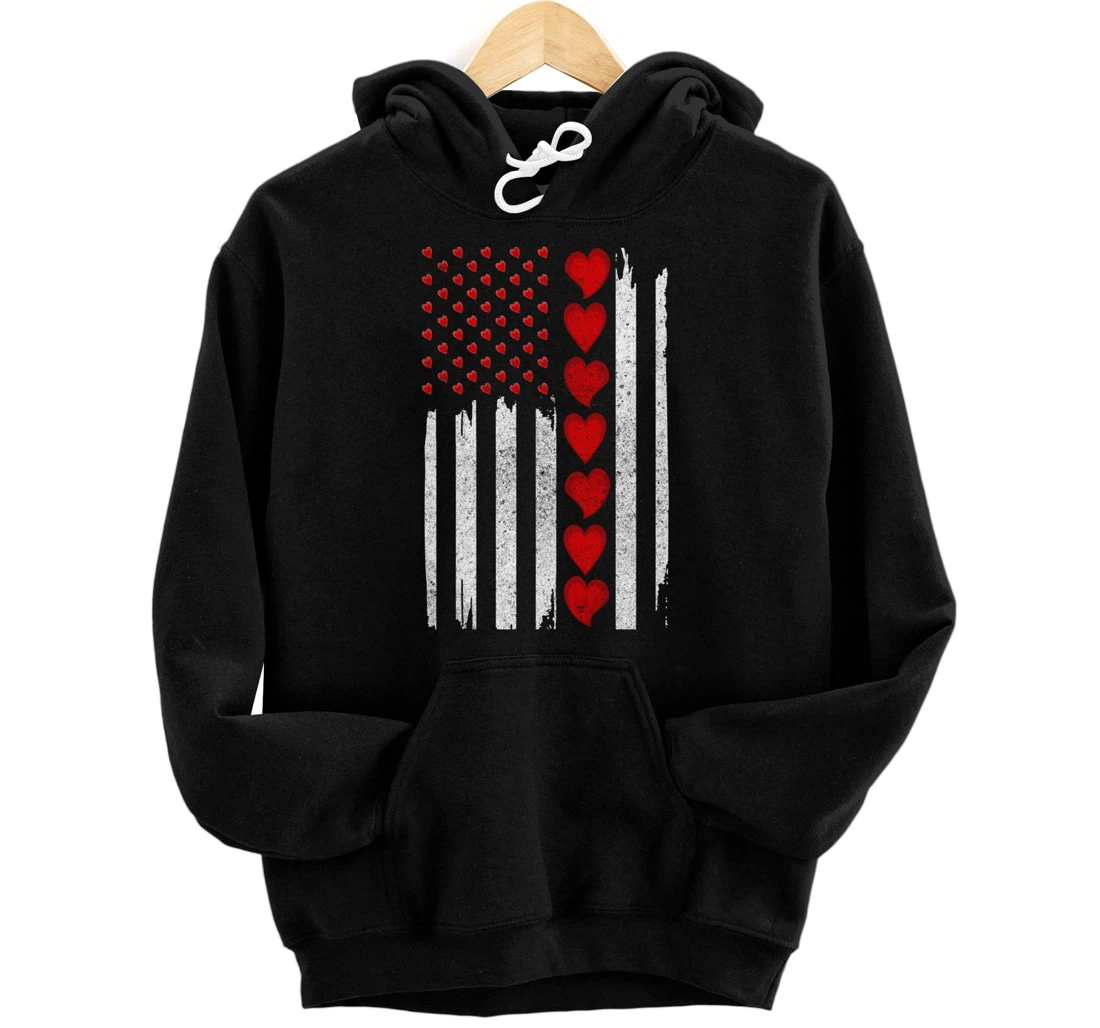 Heart American Flag Valentines Day Shirt - Hearts Valentines Pullover Hoodie