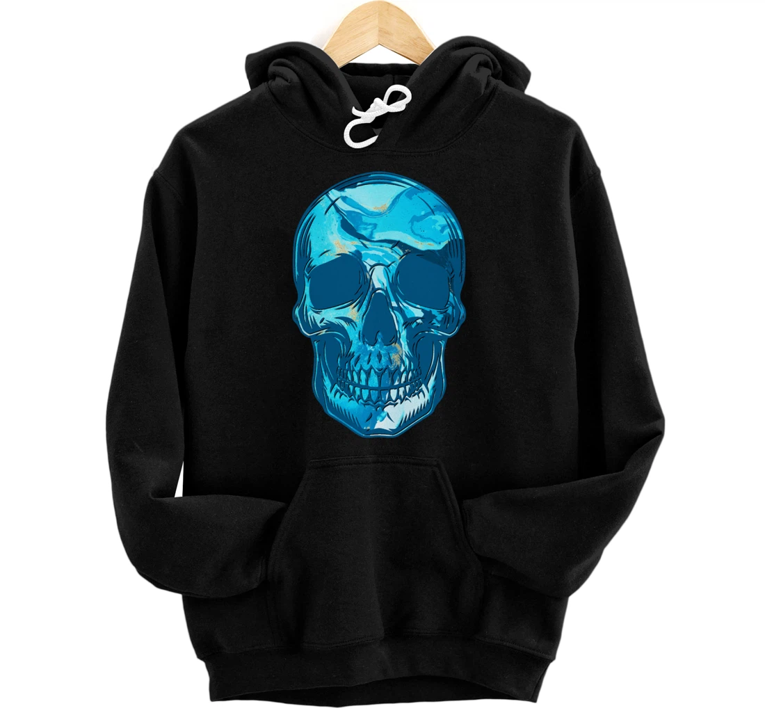 Skull Blue Skull Heavy Metal Pullover Hoodie