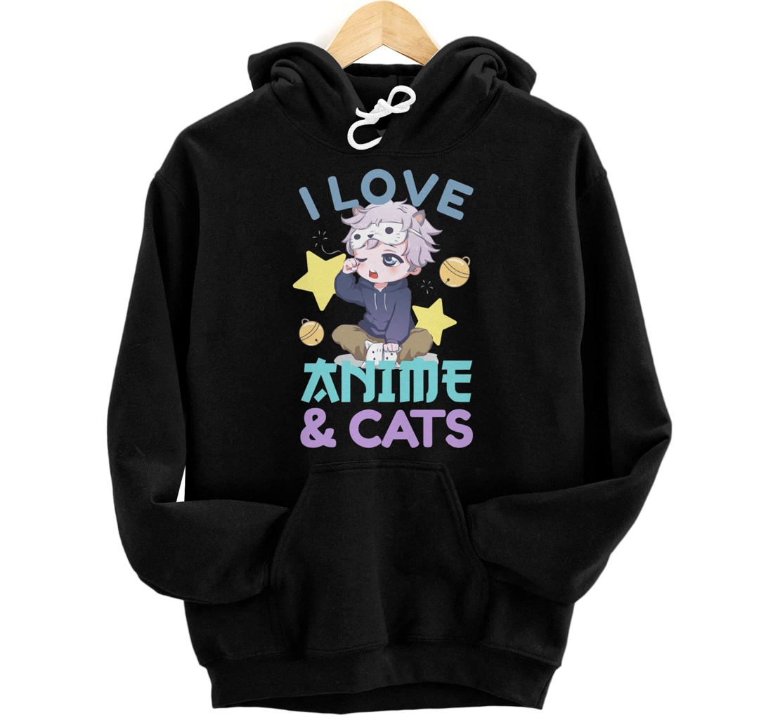 I Love Anime & Cats Anime Boy Chibi Cat Lover Otaku Kawaii Pullover Hoodie