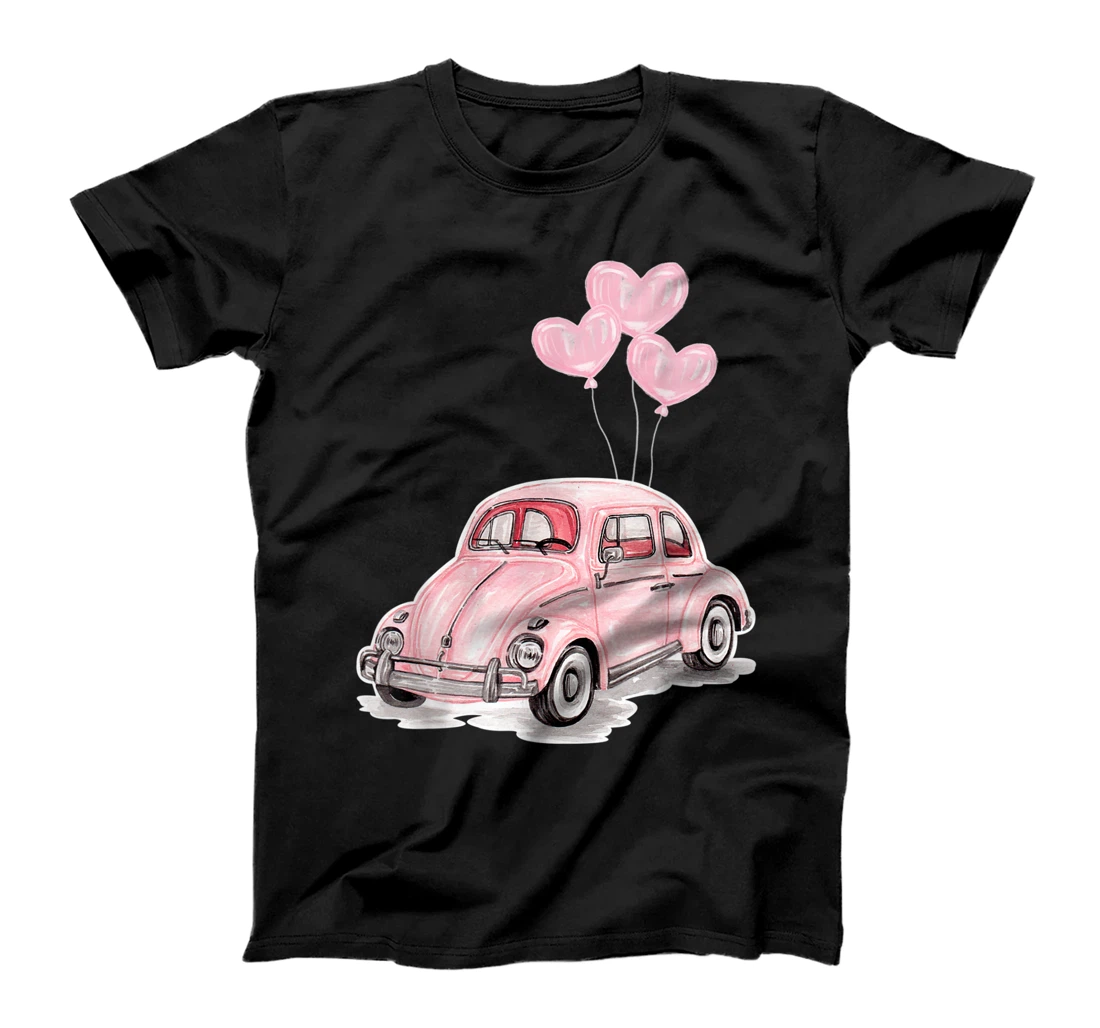 The Pink Retro Beetle Buggy Bug Car Hearts Hippie Auto Lover T-Shirt