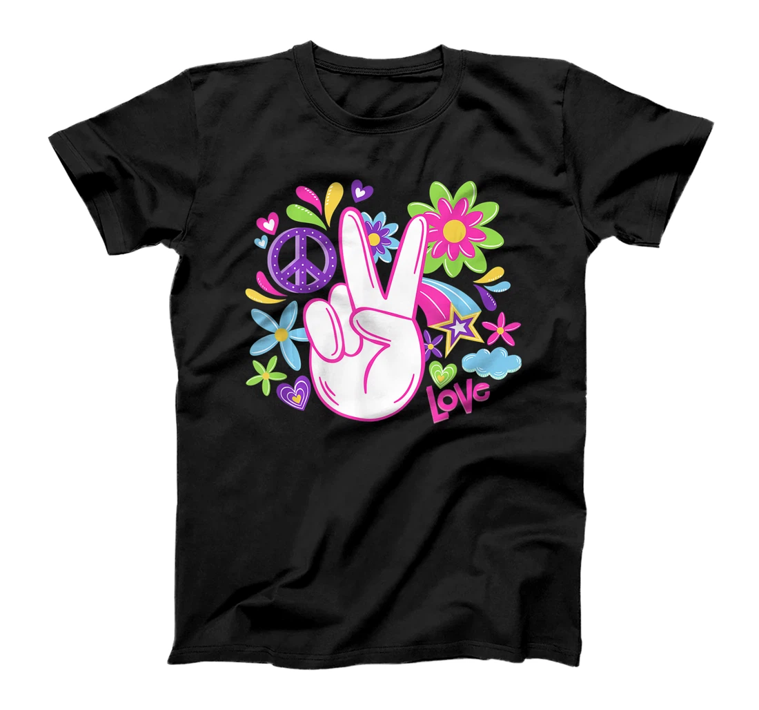 Flowers Power Hand Sign Peace Sign Hippie Style Gypsie T-Shirt