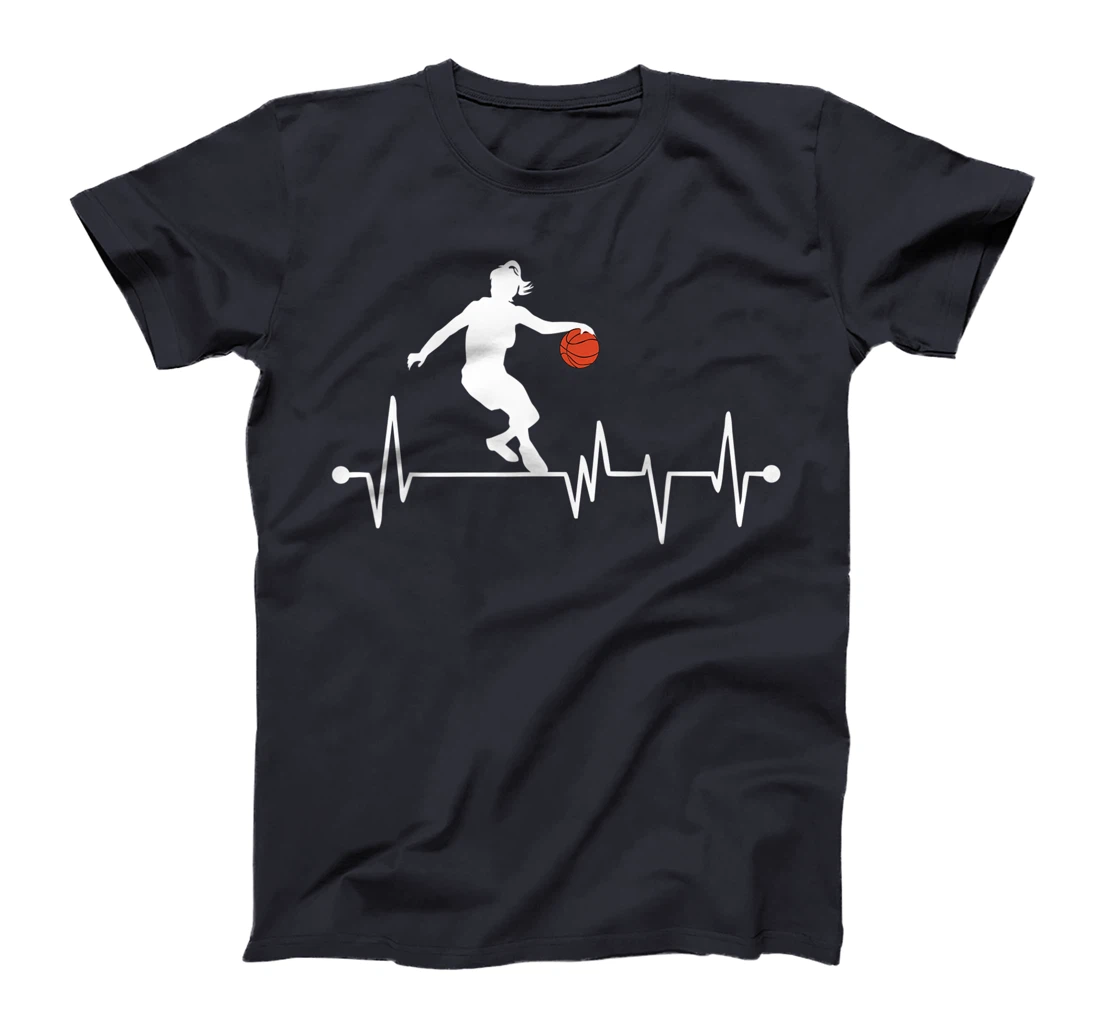 Funny Basketball Heartbeat Gift Women Girls Cool Ball Sports T-Shirt