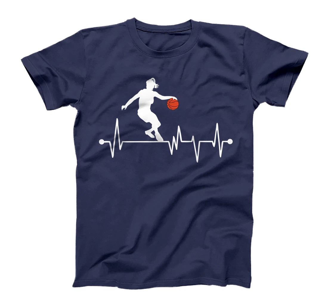 Funny Basketball Heartbeat Gift Women Girls Cool Ball Sports T-Shirt