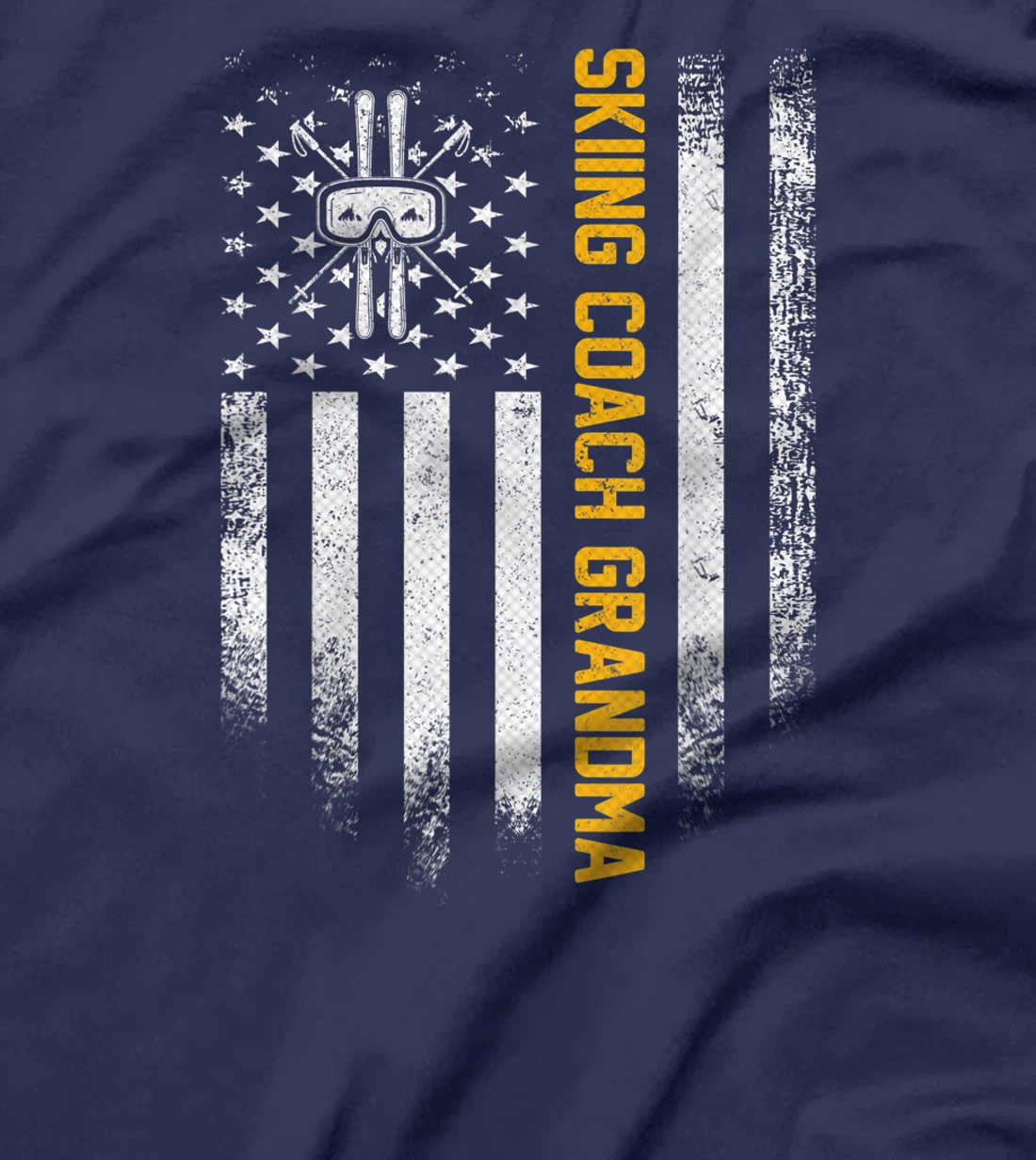 Vintage USA American Flag Proud Skiing Coach Grandma Skier T-Shirt