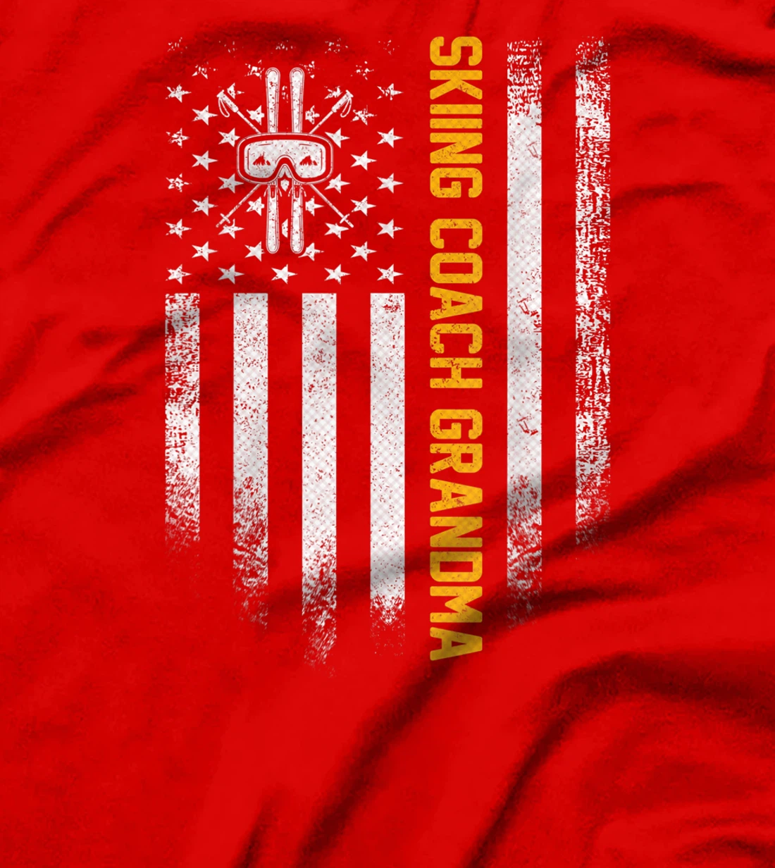 Vintage USA American Flag Proud Skiing Coach Grandma Skier T-Shirt