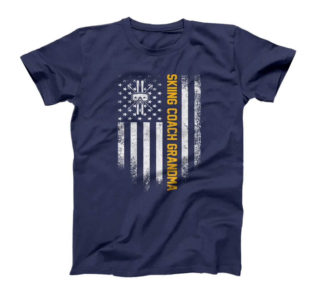 Vintage USA American Flag Proud Skiing Coach Grandma Skier T-Shirt