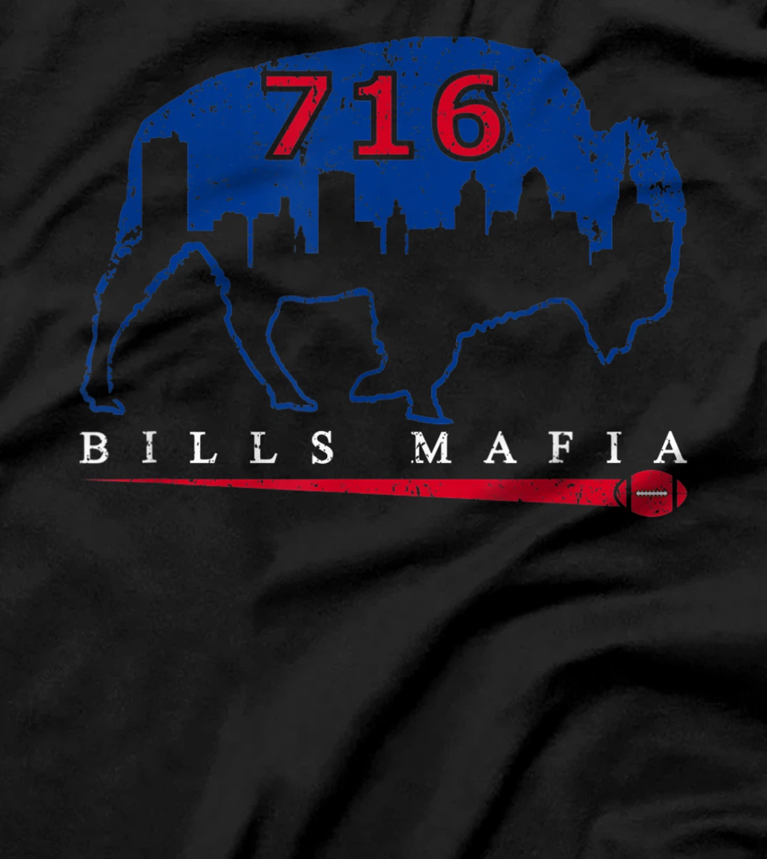 Vintage Buffalo New York 716 Area Code Football Skyline T-Shirt