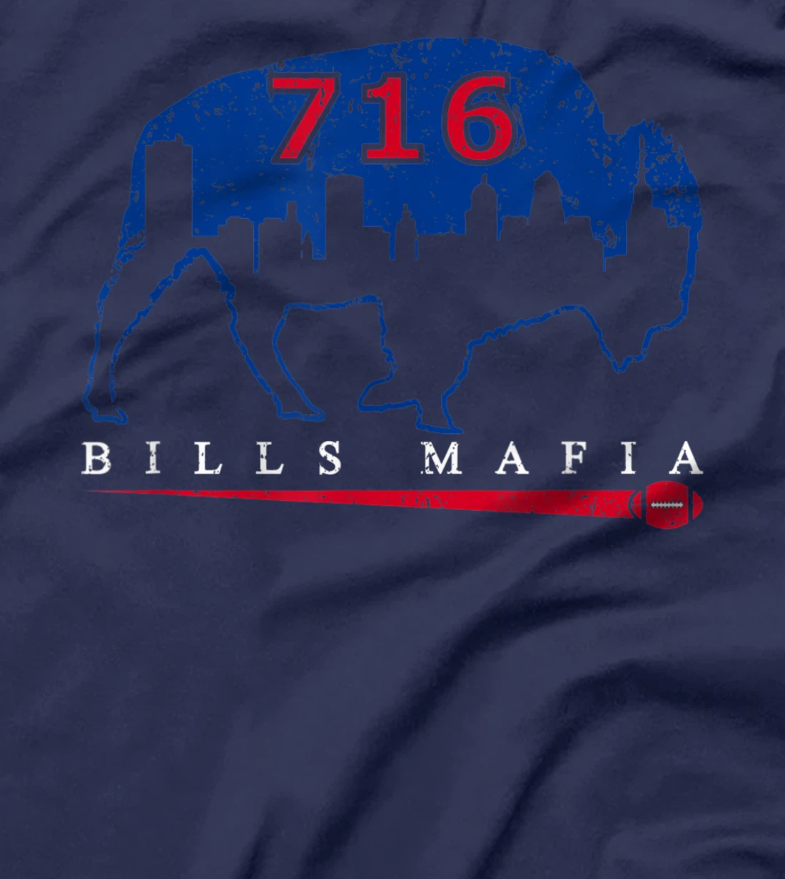 Vintage Buffalo New York 716 Area Code Football Skyline T-Shirt