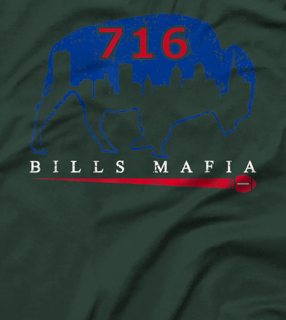 Vintage Buffalo New York 716 Area Code Football Skyline T-Shirt