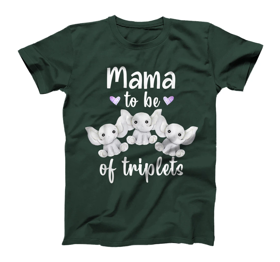 Mama To Be Of Triplets Baby Shower Elephant T-Shirt