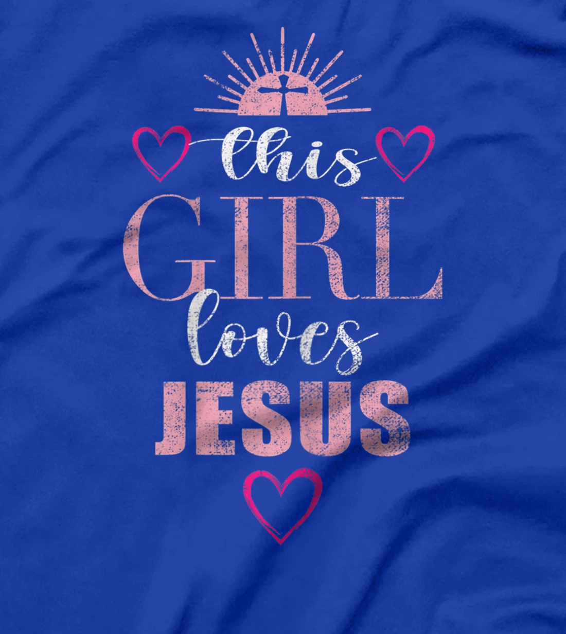 Christian faith This Girl Loves Jesus Pink Cross hearts Tee T-Shirt