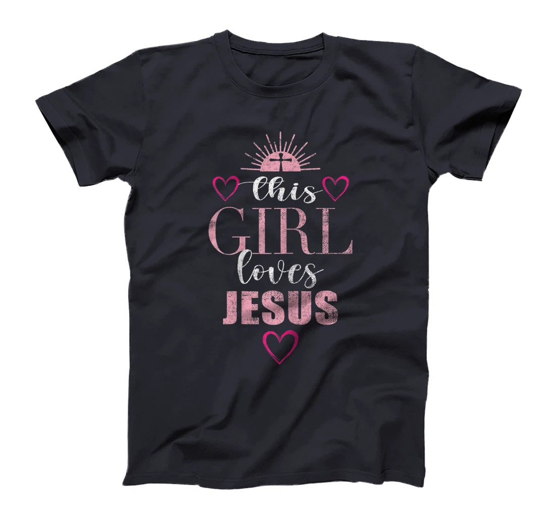 Christian faith This Girl Loves Jesus Pink Cross hearts Tee T-Shirt