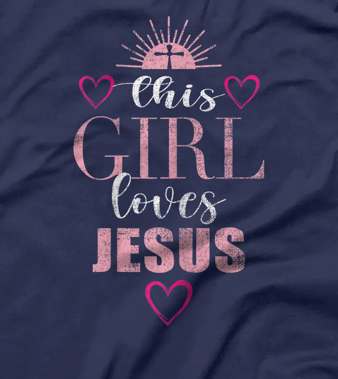 Christian faith This Girl Loves Jesus Pink Cross hearts Tee T-Shirt