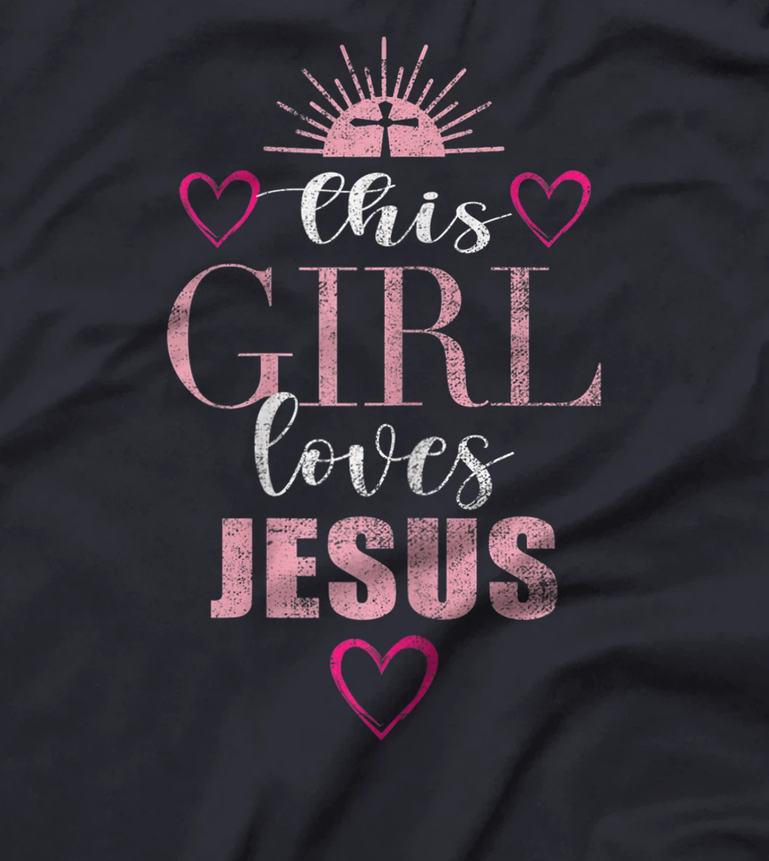 Christian faith This Girl Loves Jesus Pink Cross hearts Tee T-Shirt