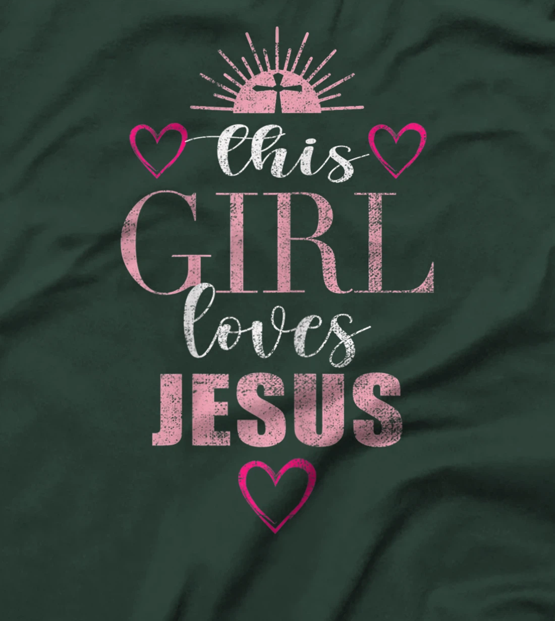 Christian faith This Girl Loves Jesus Pink Cross hearts Tee T-Shirt