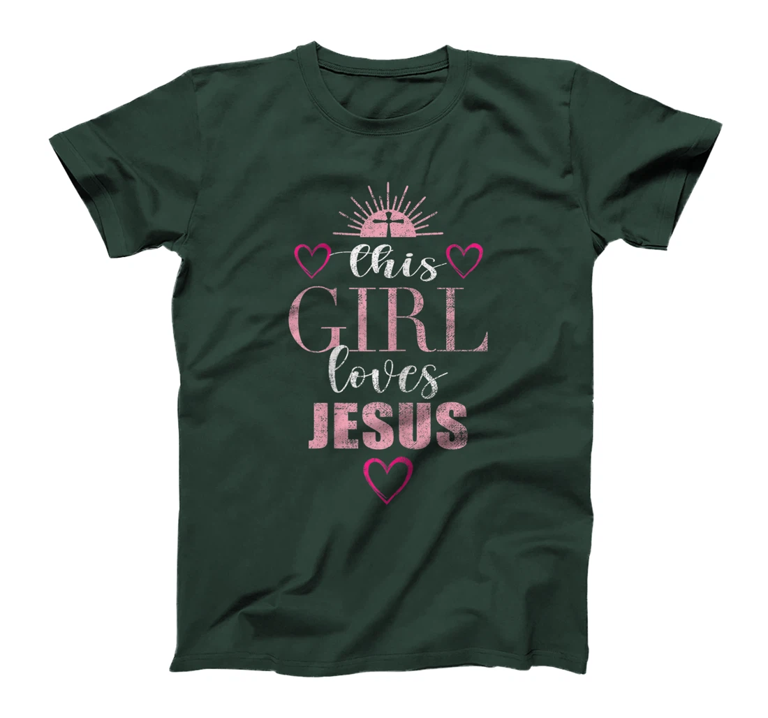 Christian faith This Girl Loves Jesus Pink Cross hearts Tee T-Shirt