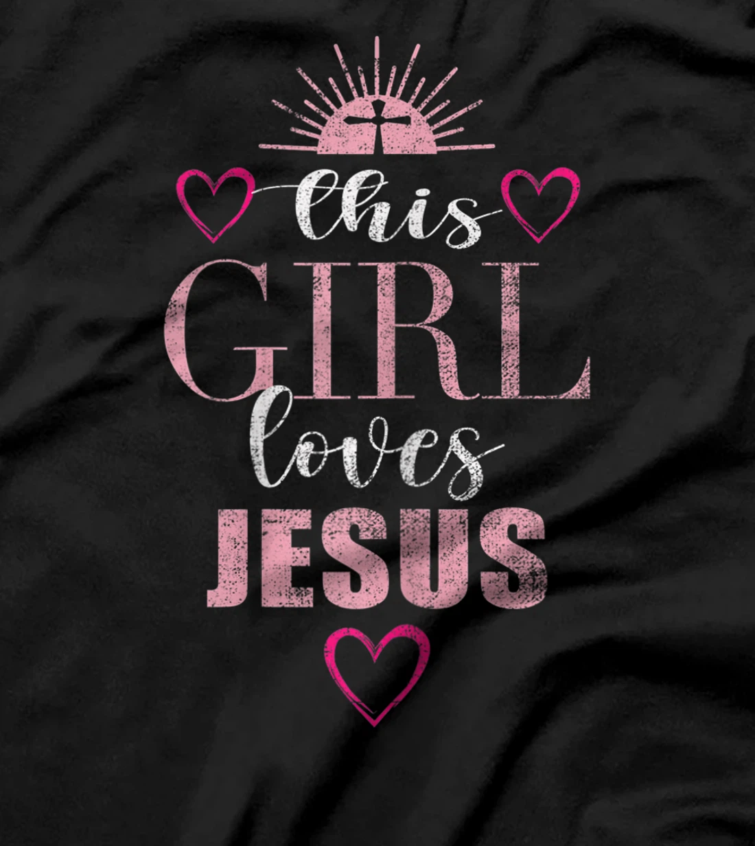 Christian faith This Girl Loves Jesus Pink Cross hearts Tee T-Shirt