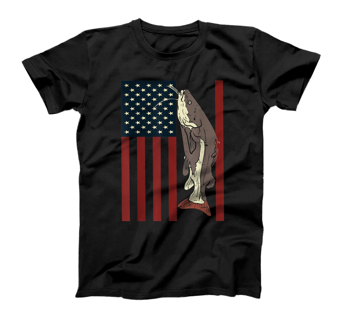 Catfish Fishing Fish Patriotic Catfishing American Flag T-Shirt
