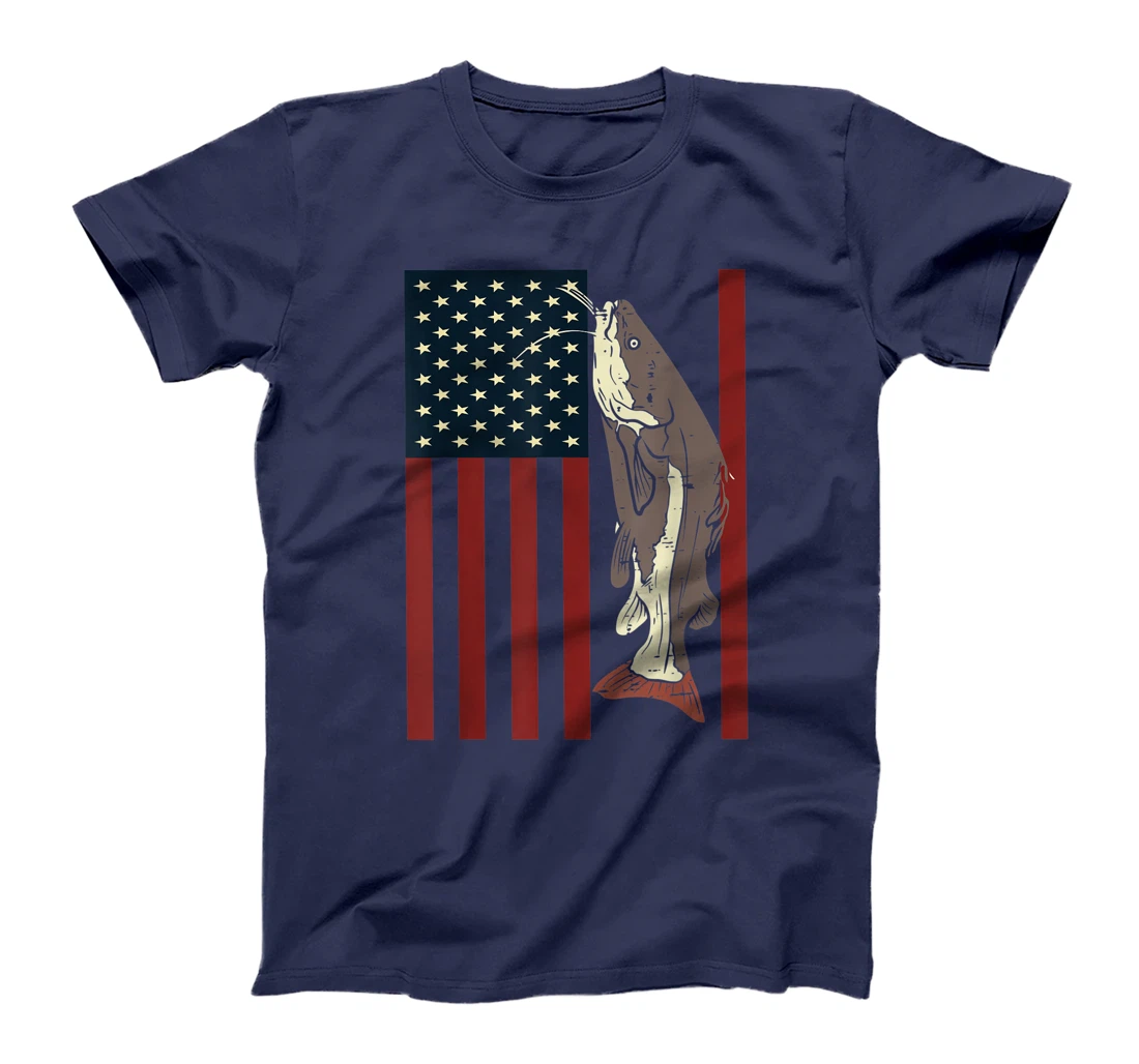 Catfish Fishing Fish Patriotic Catfishing American Flag T-Shirt