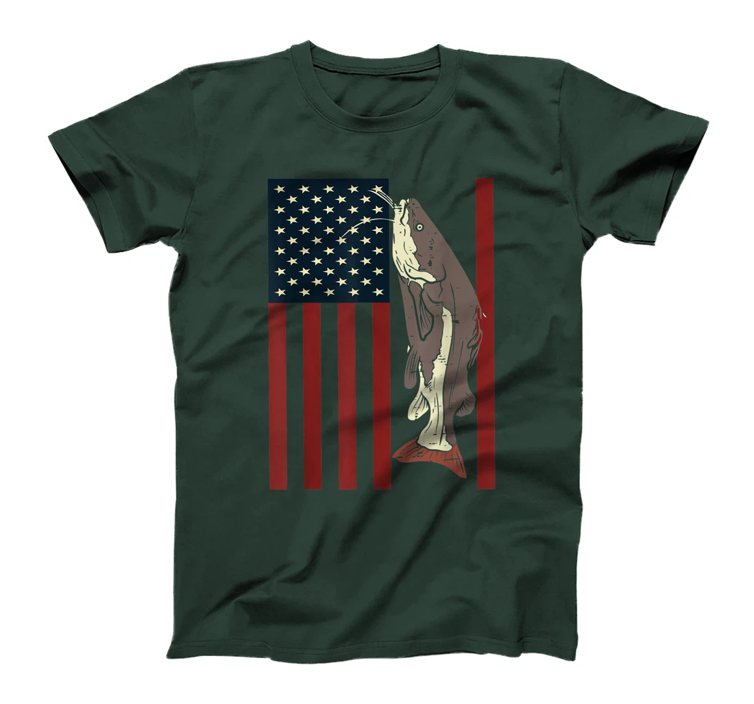Catfish Fishing Fish Patriotic Catfishing American Flag T-Shirt